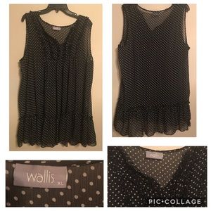 Black Sheer Polka Dot Sleeveless Tunic Sz XL